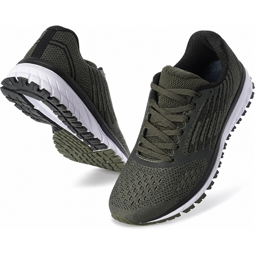 Knit Lace-Up Jogging Shoes in Army Green