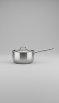 Stainless steel saucepan with ergonomic handle