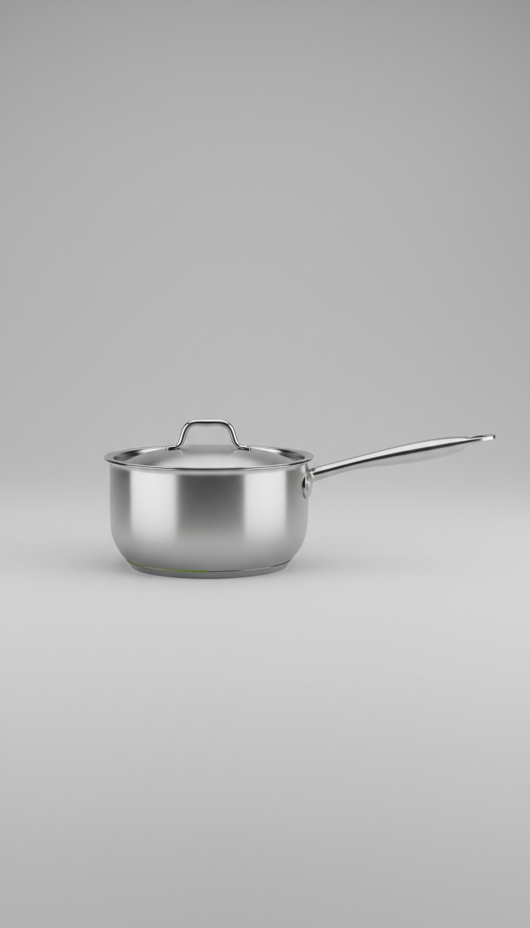 Stainless steel saucepan with ergonomic handle