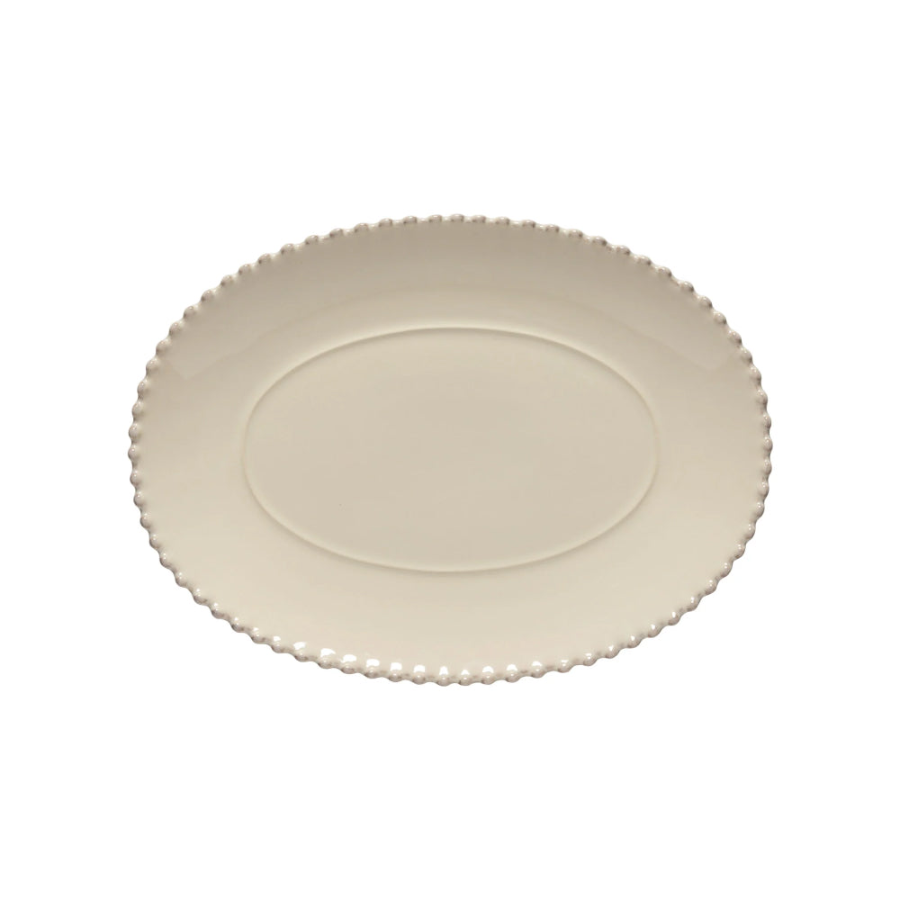 Costa Nova 13.5" x 9.75" Pearl Cream Oval Stoneware Serving Plate - PEA331-CRM