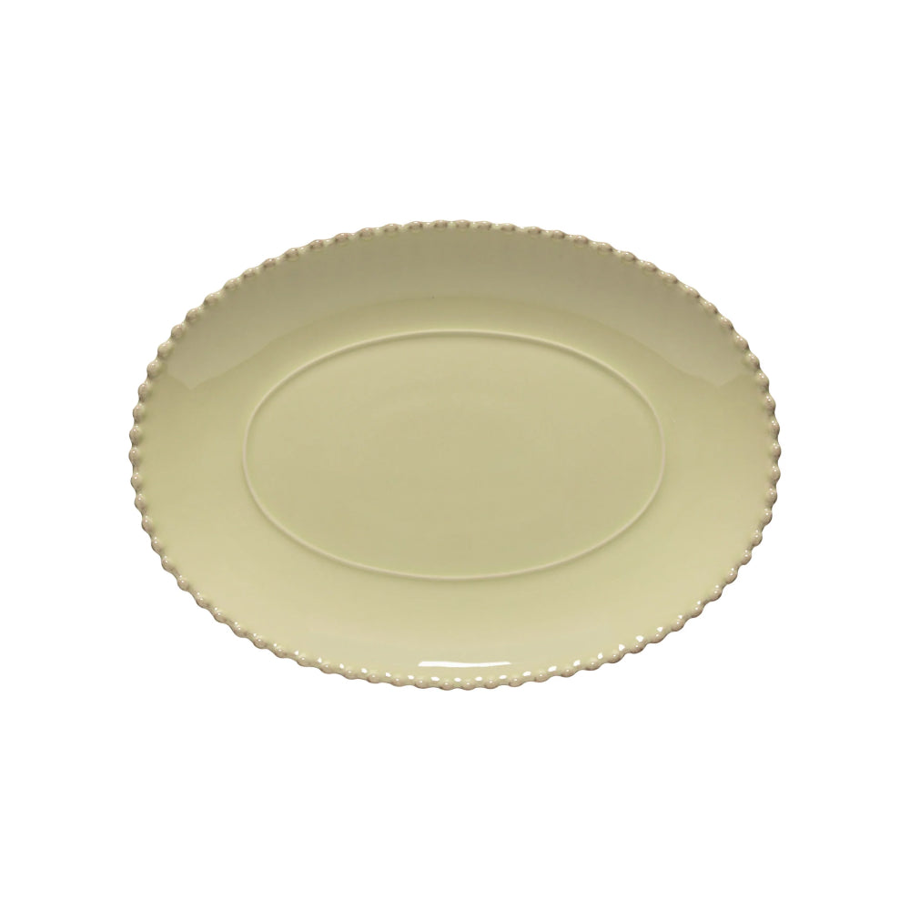 Costa Nova 13.5" x 9.75" Pearl Lily Green Oval Stoneware Serving Plate - PEA331-LLY