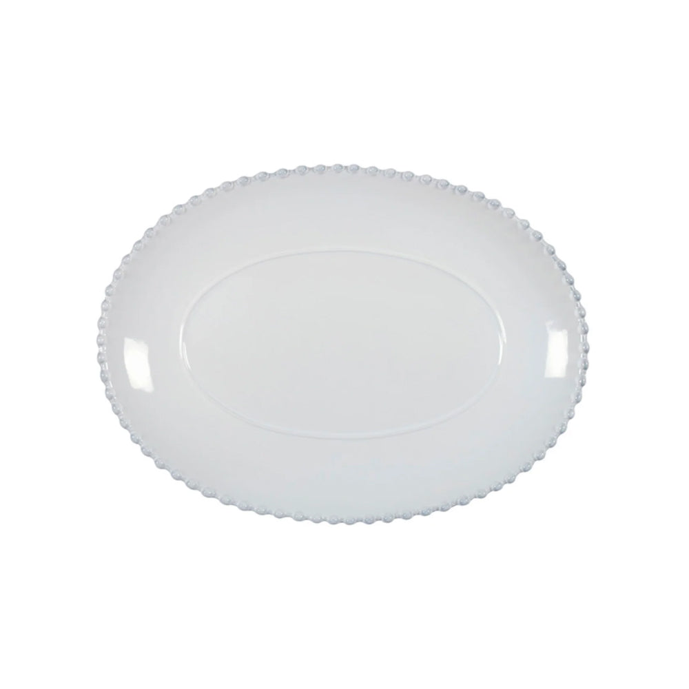 Costa Nova 13.5" x 9.75" Pearl White Oval Stoneware Serving Plate - PEA331-WHI